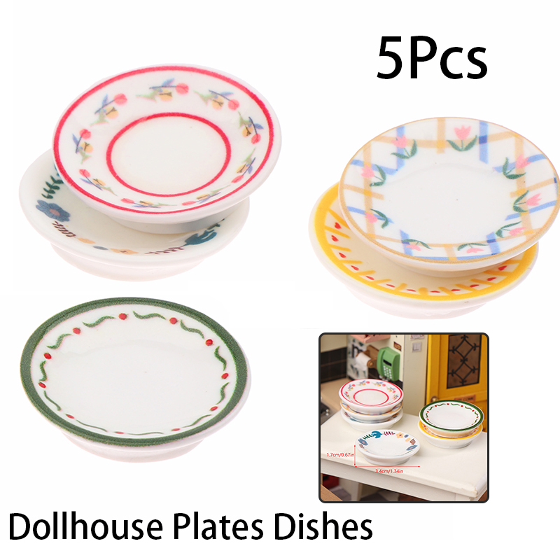 Model Kitchen Set - 5 個 1/12 ドールハウスミニプレート食器モデルドールハウスシミュレーションキッチン装飾ドールハウスアクセサリーごっこ遊びおもちゃ
