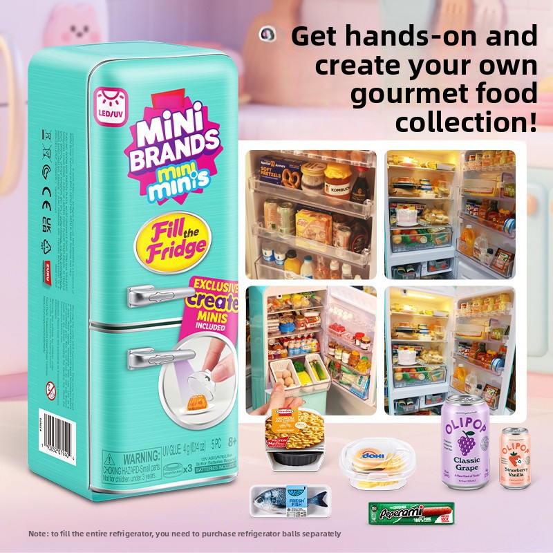Model Kitchen Set - LEDライトアップミニ冷蔵庫おもちゃセットハウスミニ冷蔵庫ミニフード付きマイクロキッチンシーンデコレーションごっこ遊びミステリーギフト