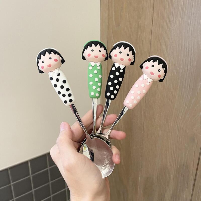 Model Kitchen Set - 新しいちびまる子ちゃんシリーズフォークとスプーンセットかわいい水玉模様のスチールスプーンフォークかわいいステンレス食器家庭用品ギフト